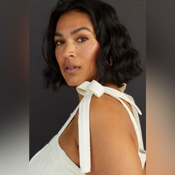 Anthropology Maeve Structured Tie Tank Sz L Cream/ White - Picture 9 of 11